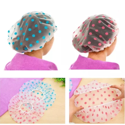 Picture of 1 Pcs Reusable Elastic Shower hat 1Pc Fashion Waterproof Thicken Wave Point Shower Cap Reusable Hair Salon Elastic