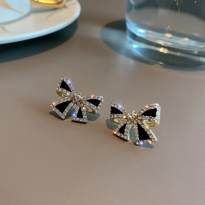 Picture of Black Tie Dangle Earrings for Women Full Rhinestone Earrings Korean Fashion Cute Jewelry FOR GIRLS AND WOMEN