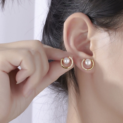 Picture of Versatile -Simple White Stone With Circle Dangle Earrings for Women Full Rhinestone Earrings