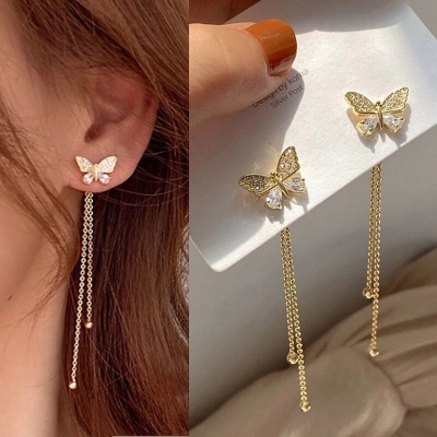 Picture of Trendsetter -Fashion Butterfly Tassel Drop Earrings For Women Trendy Shiny Moon Star Pearls Dangle Earrings- Inventive Choice