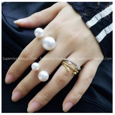 Picture of 2 Pieces Indispensable -Korean Pearl Ring Female Fashion Opening Adjustable Size Wild Simple Personality Ring Jewelry- Innovative