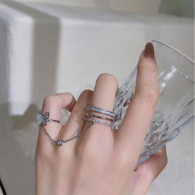 Picture of Tassel Butterfly Rings Hot Butterfly Tassel Finger Super Ins Rhinestone Nail Fingertip Ring Index Women's Jewelry