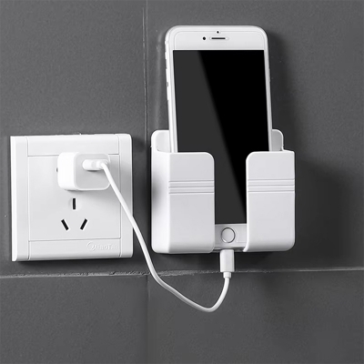 Picture of Mobile Phone Charging Hanging Holder Multifunction Wall Mounted Plug Bracket Remote Control Mounted Storage Box
