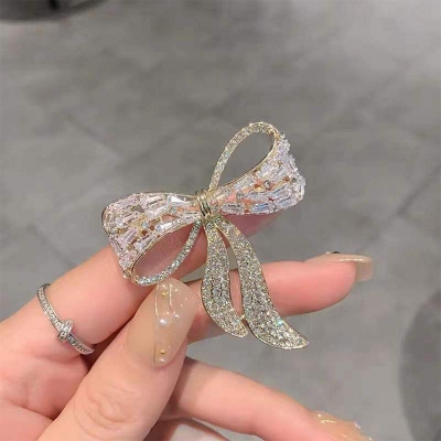 Picture of Bow Zircon Luxury Bow Brooch Hijab Safety Pin For Girls Women