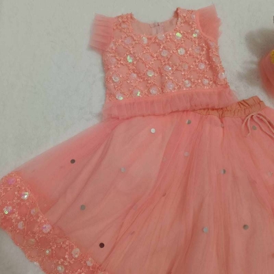 Picture of Floral Embroidered Top And Scalloped Hem Lehenga For Girls-Int:11-12yrs