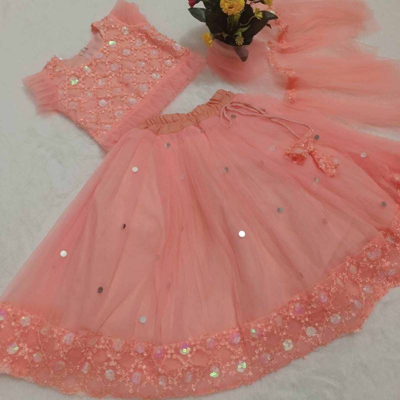 Picture of Floral Embroidered Top And Scalloped Hem Lehenga For Girls-Int:11-12yrs