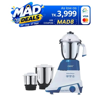 Picture of Orpat Kitchen Platinum 1200-Watt Mixer Grinder & Blender, a powerful all-in-one appliance for efficient blending, grinding, and mixing
