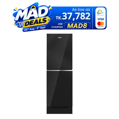 Picture of Whirlpool 236 Liter Glass Door Frost Refrigerator Freshmagic PRO Crystal Black