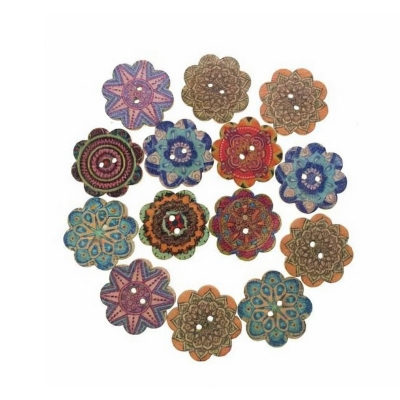 Picture of 28 Pcs 20/25mm Retro series Flower Wooden Buttons For Clothing DIY Sewing Buttons Scrapbooking Decor Craft Accessories
