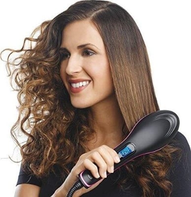 Picture of Simply Straight Ceramic Brush Hair Straightener - Black And Pink