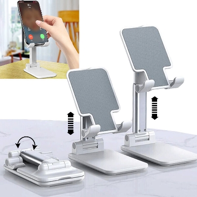Picture of (GADGET DREAM ) T1 Universal Ergonomic Collapsible Adjustable Metal Desktop Tablet Mobile Phone Holder Foldable Extend Cell Phone Support Desk Mount Table Stand Smart Phone Bracket black & white