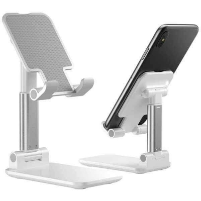 Picture of (GADGET DREAM ) T1 Universal Ergonomic Collapsible Adjustable Metal Desktop Tablet Mobile Phone Holder Foldable Extend Cell Phone Support Desk Mount Table Stand Smart Phone Bracket black & white