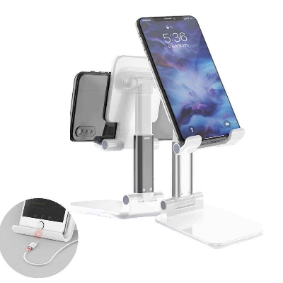 Picture of (GADGET DREAM ) T1 Universal Ergonomic Collapsible Adjustable Metal Desktop Tablet Mobile Phone Holder Foldable Extend Cell Phone Support Desk Mount Table Stand Smart Phone Bracket black & white