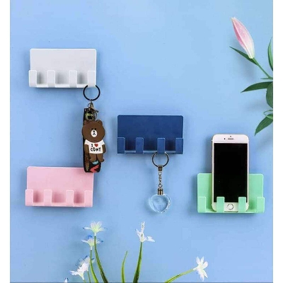 Picture of Mobile Phone Holders Phone Charger Wall Mounted 4 Hooks Storage Hanger Rack Bathroom Hanging Holder Mobile charger stand walls - Blue