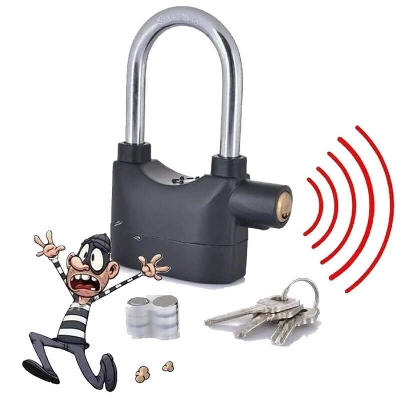 Picture of Security Siren Alarm Bicycle Lock Padlock Safe Pad Lock Waterproof - Black