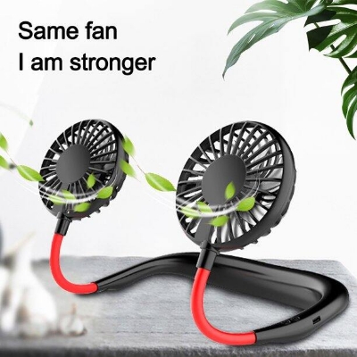 Picture of USB Rechargeable Wearable Portable Hand Free Neckband Fan Personal Mini Neck Double Fans 3 Speed Adjustable for Ourdoor - Black