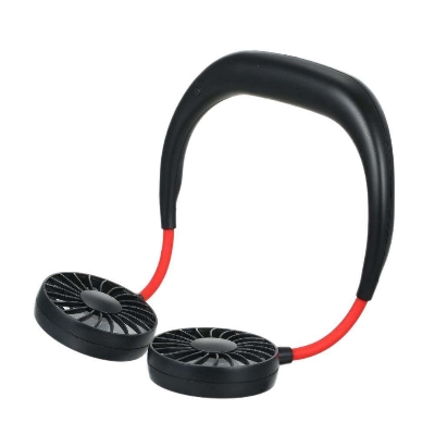 Picture of USB Rechargeable Wearable Portable Hand Free Neckband Fan Personal Mini Neck Double Fans 3 Speed Adjustable for Ourdoor - Black