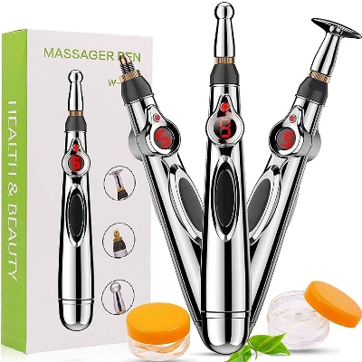 Picture of JvGood Therapy Pen Meridian Energy Heal Electronic Acupuncture Massage Pain Relief Pens Acupuncture Pen Electric Acupressure Therapy Pressure Point Healing Pen for Personal Health Beauty - Silver