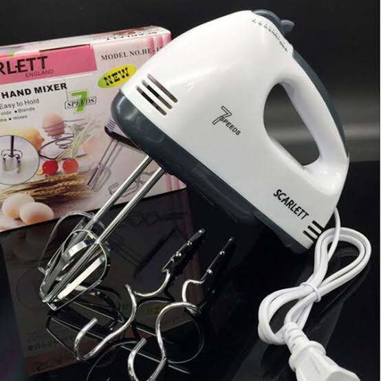 Picture of Scarlett Electric 7 Speed Hand Mixer with 4 Pieces Stainless Blender, Bitter for Cake/Cream Mix, Food Blender, Beater for Kitchen || Beater for Cake, white - White
