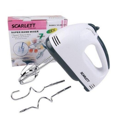 Picture of Scarlett Electric 7 Speed Hand Mixer with 4 Pieces Stainless Blender, Bitter for Cake/Cream Mix, Food Blender, Beater for Kitchen || Beater for Cake, white - White
