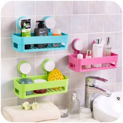Picture of 1 Piece Plastic Bathroom Kitchen Corner Storage Rack Organizer Shower Shelf - Green