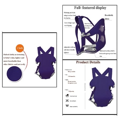 Picture of 4-in-1 Baby Carrier With Comfortable Cushioned Head Support & Buckle Straps Multicolor- 0-6month - Multicolor