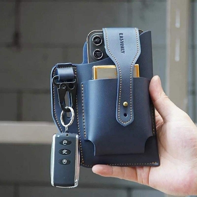 Picture of New Fashionable Retro Leather Men's Waist Bag Fashion Outdoor Leisure Multifunctional Male's Bags Wear Belt Mobile Phone Box For Man