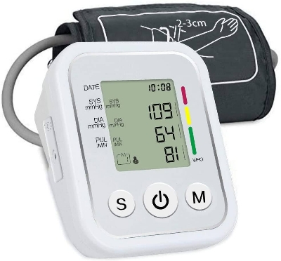 Picture of Electronic Blood Pressure Monitor Automatic Arm BP Machine & Pulse Rate Monitoring Meter - White