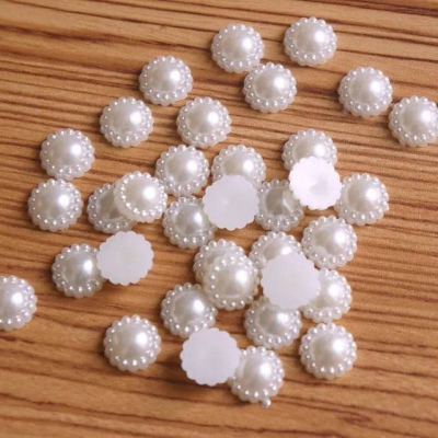 Picture of Jewelry Making White Flower Simulated Half Pearl Beads Decoration Crafts F50 Gram-White