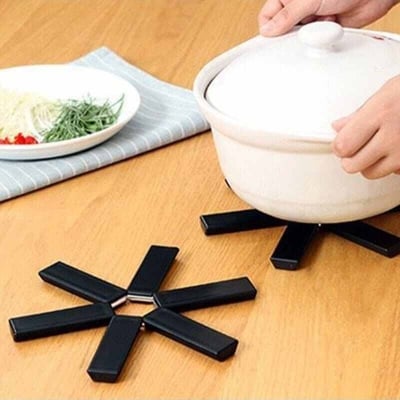 Picture of Folding Heat Insulation Mat Pot Pad Non-slip Expandable Trivet Placemat For casserole heat insulation mat Kitchen Accessories - Black