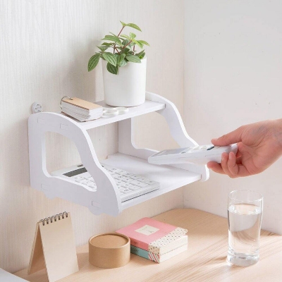 Picture of Wifi Router Stand Shelf Double Layer Wall Mounted Shelf Home decorator (New Canvas) - White