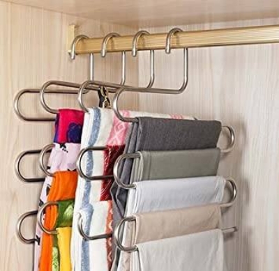 Picture of 5 Layers Pant and Cloth Hanger S Shape Stainless Steel | High Quality- Cloth Hanger - Silver