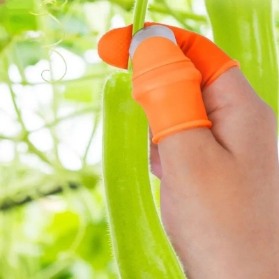 Picture of Silicone Thumb +5PCS Finger Protector Gears Cutting Vegetable Harvesting Pinching Plant Blade Scissors Garden Gloves - Orange