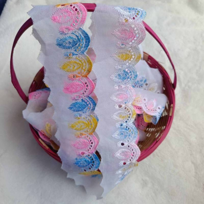 Picture of 5 Yards Fashion Elastic Net Lace Embroidery Cotton Multicolor Polyester Tc Lace Trim for Wedding Dress Fabric Home Textile Curtain Garment Accessories for Dubai Fabric