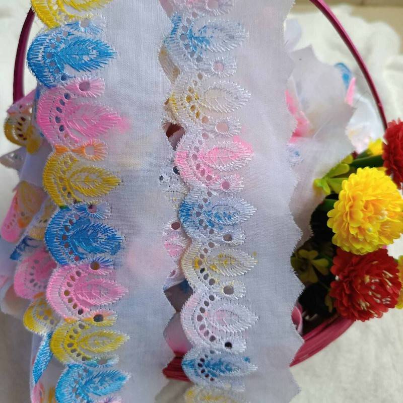 Picture of 5 Yards Fashion Elastic Net Lace Embroidery Cotton Multicolor Polyester Tc Lace Trim for Wedding Dress Fabric Home Textile Curtain Garment Accessories for Dubai Fabric