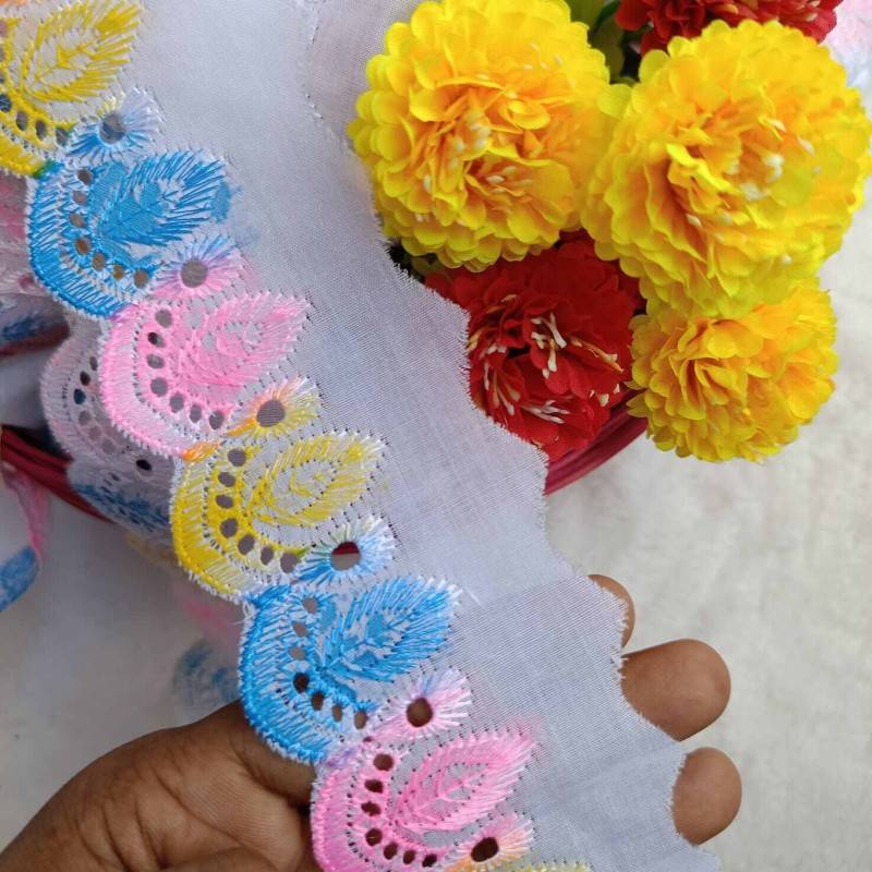 Picture of 5 Yards Fashion Elastic Net Lace Embroidery Cotton Multicolor Polyester Tc Lace Trim for Wedding Dress Fabric Home Textile Curtain Garment Accessories for Dubai Fabric
