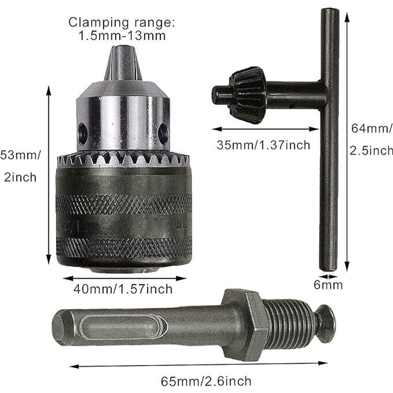 Picture of Rotary Hammer Drill Chuck Adapter 1.5-13mm 1/2" 20UNF Thread With SDS Plus Quick Change Drill Chuck Adapter SDS Plus Shank With Wrench Chuck Key Drills & Drivers-Silver