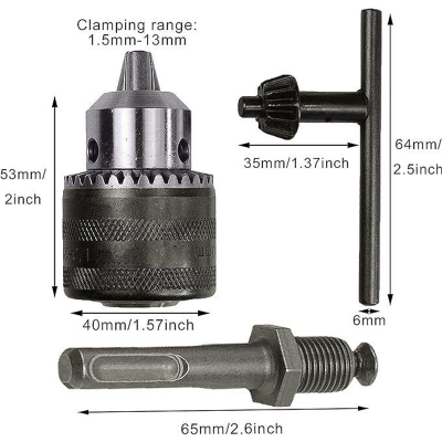 Picture of Rotary Hammer Drill Chuck Adapter 1.5-13mm 1/2" 20UNF Thread With SDS Plus Quick Change Drill Chuck Adapter SDS Plus Shank With Wrench Chuck Key Drills & Drivers-Silver