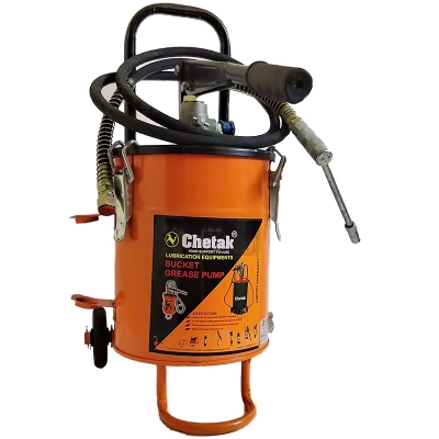 Picture of Chetak Hand Operated Grease pump / Grease Bucket with Trolley Wheels (10 kg)-Orange
