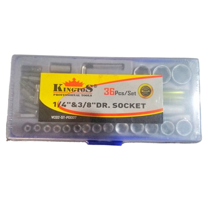 Picture of Socket Wrench Set 36 Piece 1/4"-3/8" Combination tools box Kingtos-Silver