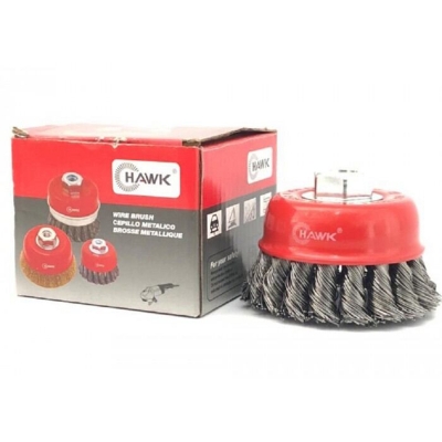 Picture of CUP BRUSH 3" HAWK HEAVY DUTY BRASS COATED WIRE FOR METAL WELDING SURFACE, REMOVAL-Red