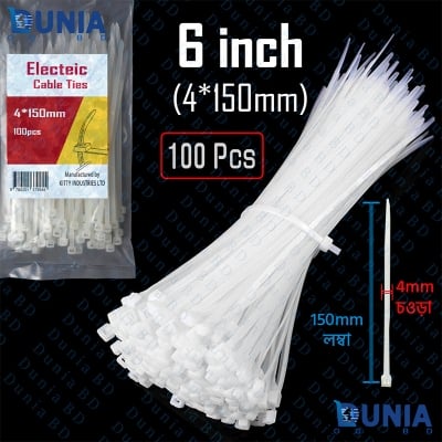 Picture of Cable Ties 6 inch (4*150mm) 100 Pcs Zip Wraps Strap Nylon Fastening Ring Loop Wire industrial Cable Tie