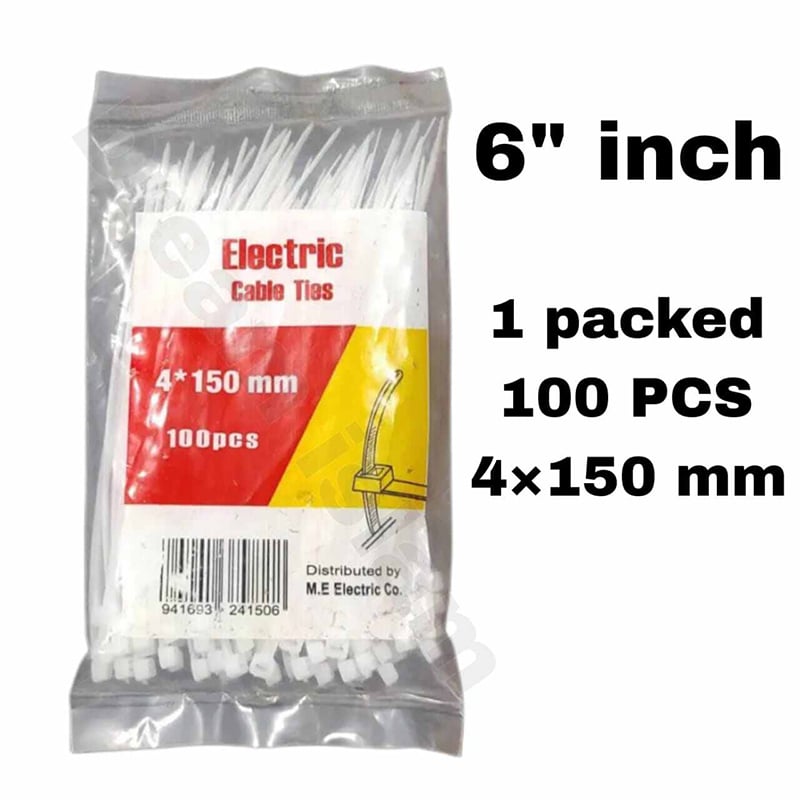Picture of Cable Ties 6 inch (4*150mm) 100 Pcs Zip Wraps Strap Nylon Fastening Ring Loop Wire industrial Cable Tie