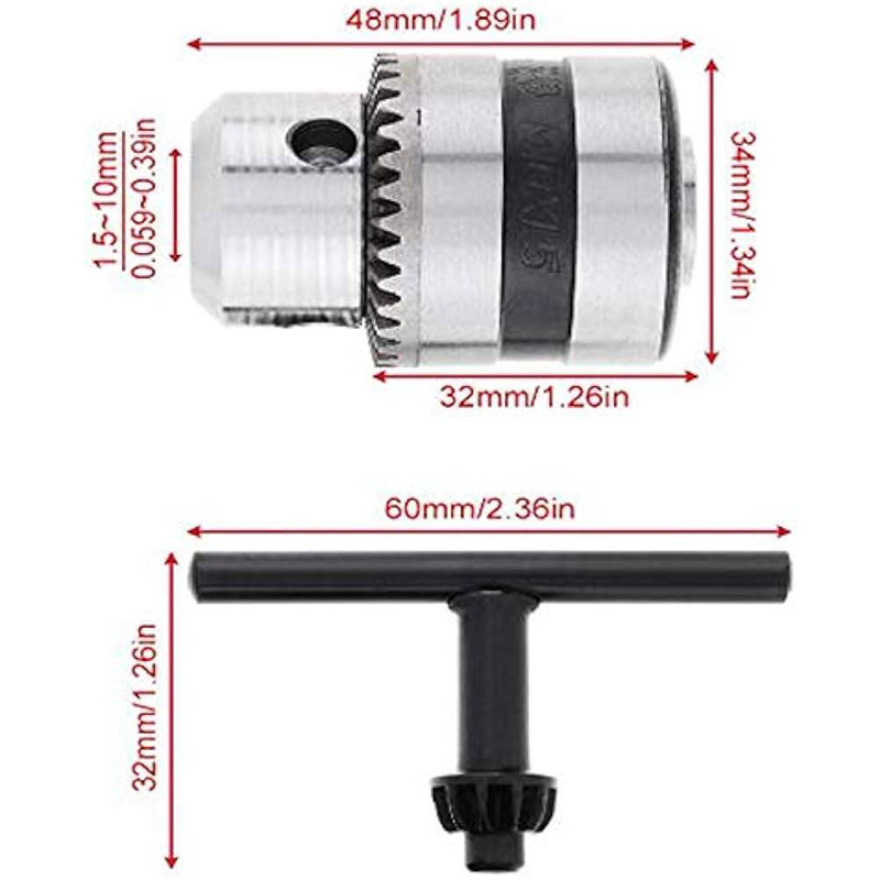 Picture of Drill Chucks, 3/8-24UNF Threaded 1.5-10mm Capacity with Chuck Key-Silver