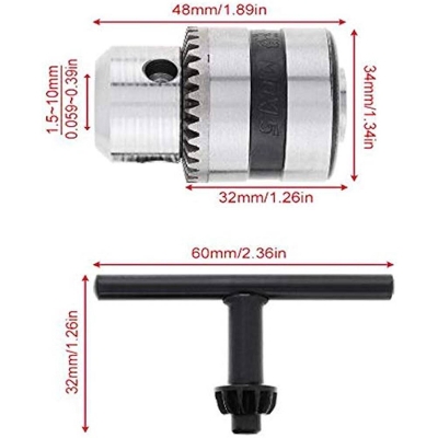 Picture of Drill Chucks, 3/8-24UNF Threaded 1.5-10mm Capacity with Chuck Key-Silver