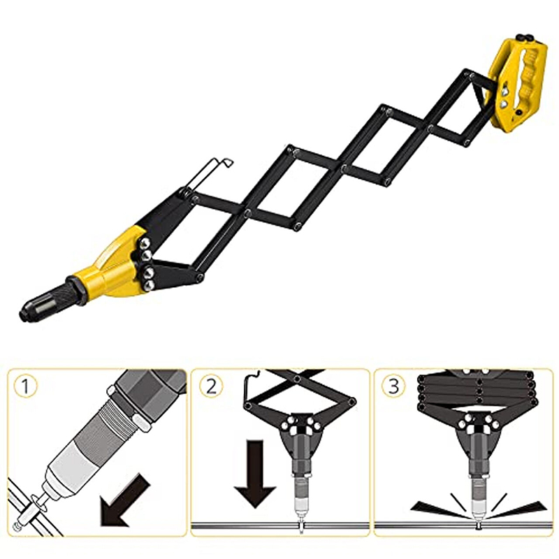Picture of Aluminum Folding Hand Riveter Lazy Tong Rivet Gun Kingtos-Yellow