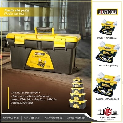 Picture of 16.5"-inch Tool Box Plastic Tool Box with Tray and Organizers Includes 5 Small Squares-Black