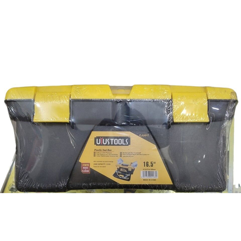 Picture of 16.5"-inch Tool Box Plastic Tool Box with Tray and Organizers Includes 5 Small Squares-Black