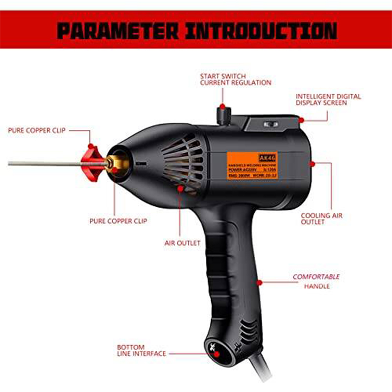 Picture of Portable Welding Machine/Welding Machine Handheld, 3900W Portable ARC Welder Gun w IGBT LCD Digital Display, MMA Welding Gun w Ground Wire for 2.5-3.2mm Wire rods Electric Welder Machine Kit-Black