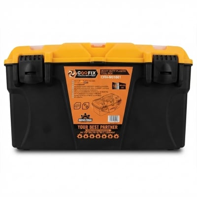 Picture of 18 CFH-M01001"-Coofix Tool Box Plastic Tool Box with Tray and Organizers Includes 3 Small Squares-Black & Orange